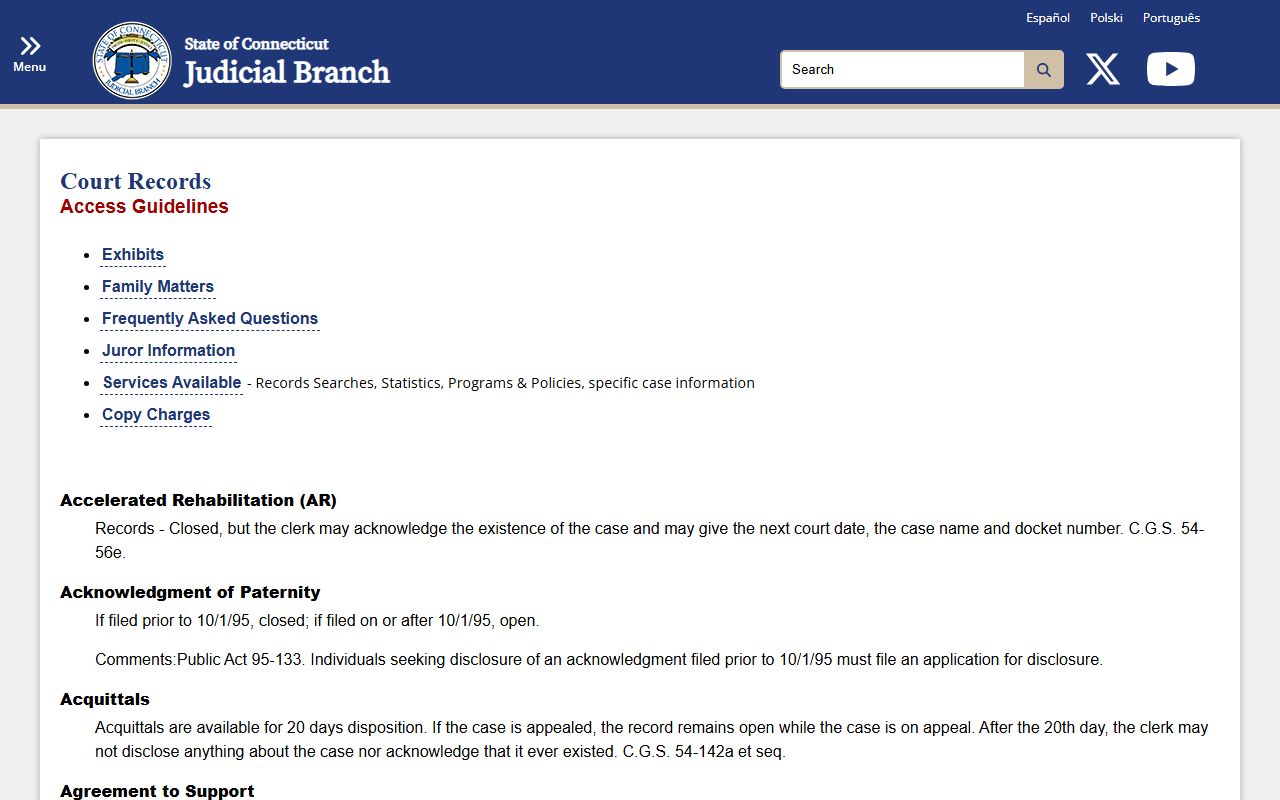 Connecticut Judicial Branch court records FAQ used to request Fairfield County jail booking photos and arrest records