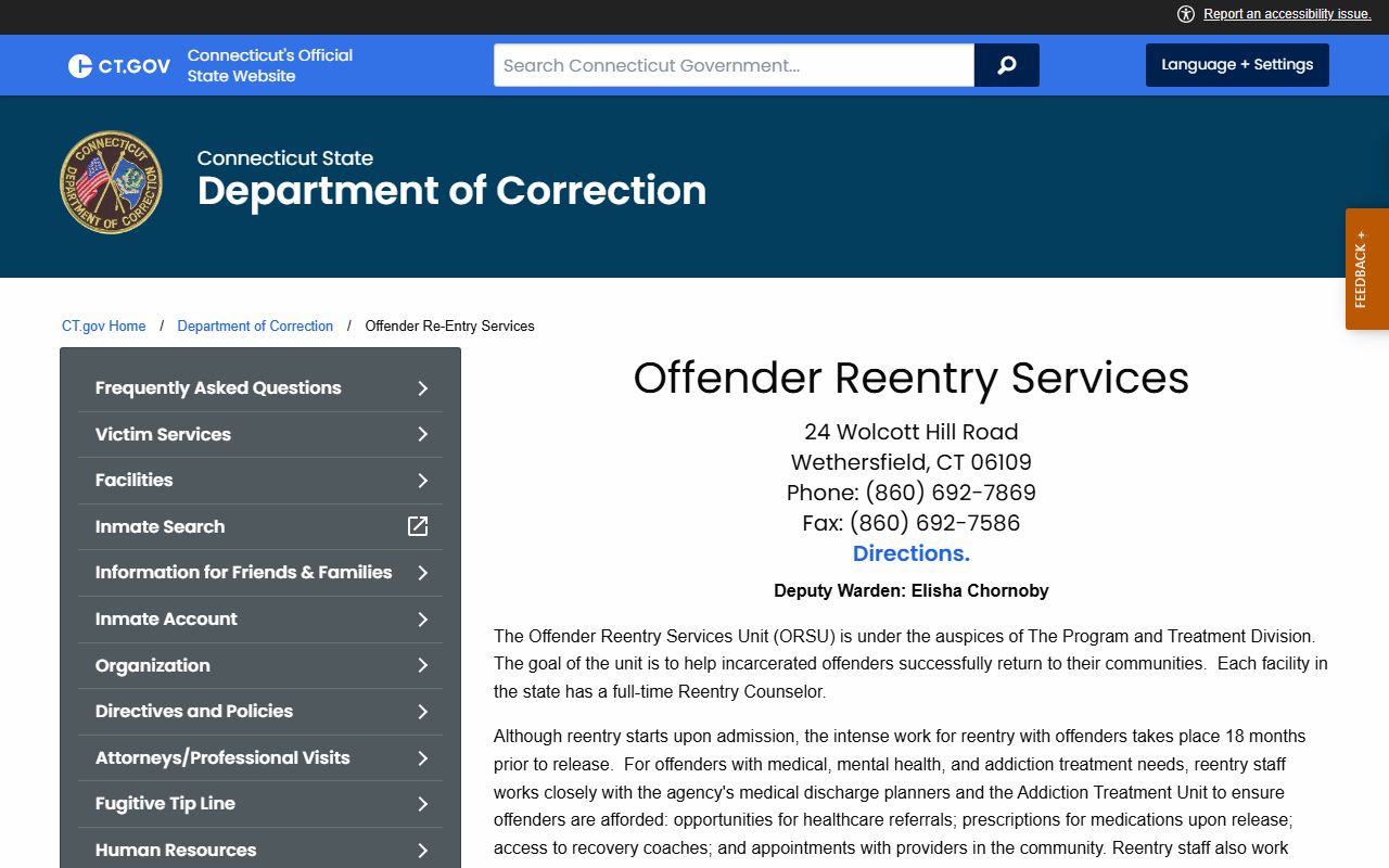 CT DOC reentry services for Fairfield County inmate release planning